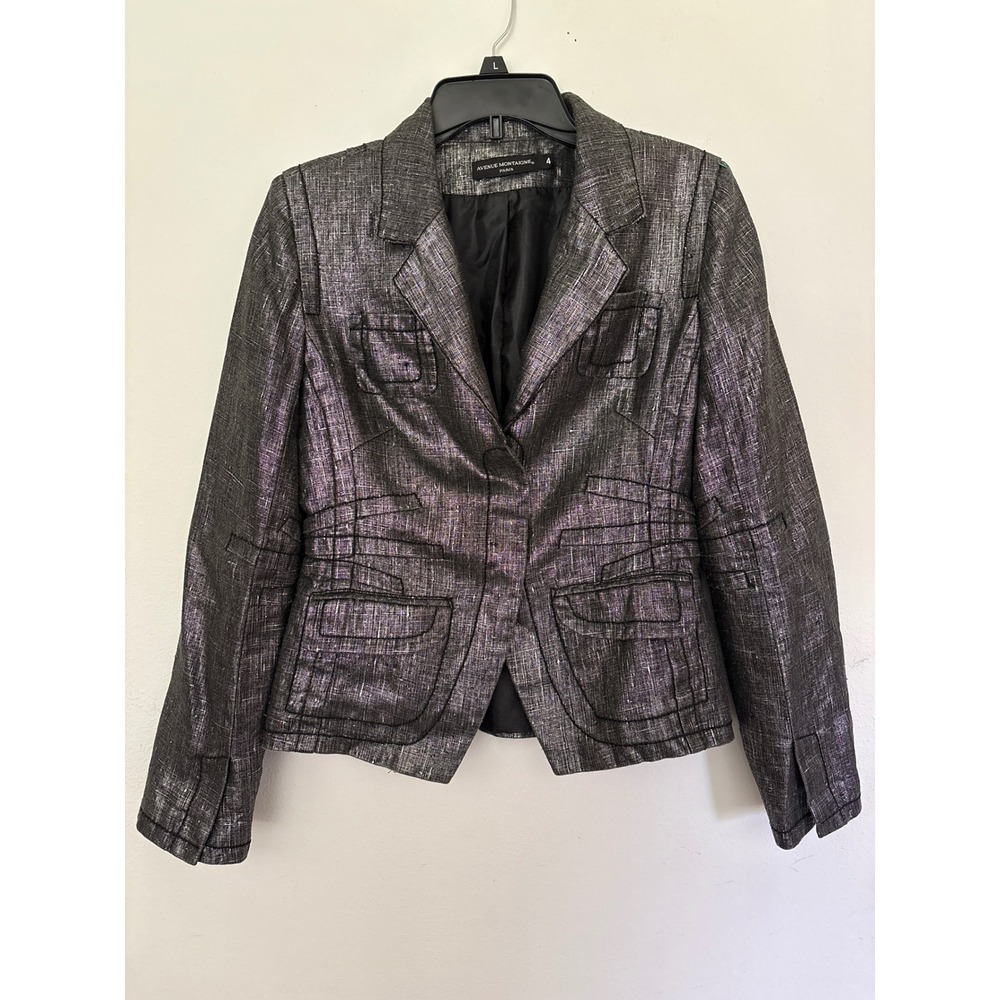 Avenue Montaigne Blazer Womens 4 Silver Purple Metallic Contrast Stitch